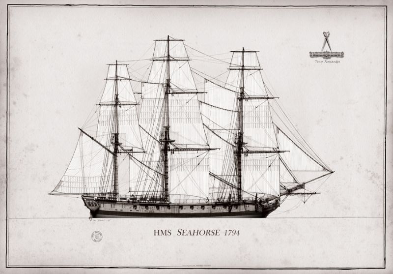 1794 HMS Seahorse pen ink study by Tony Fernandes